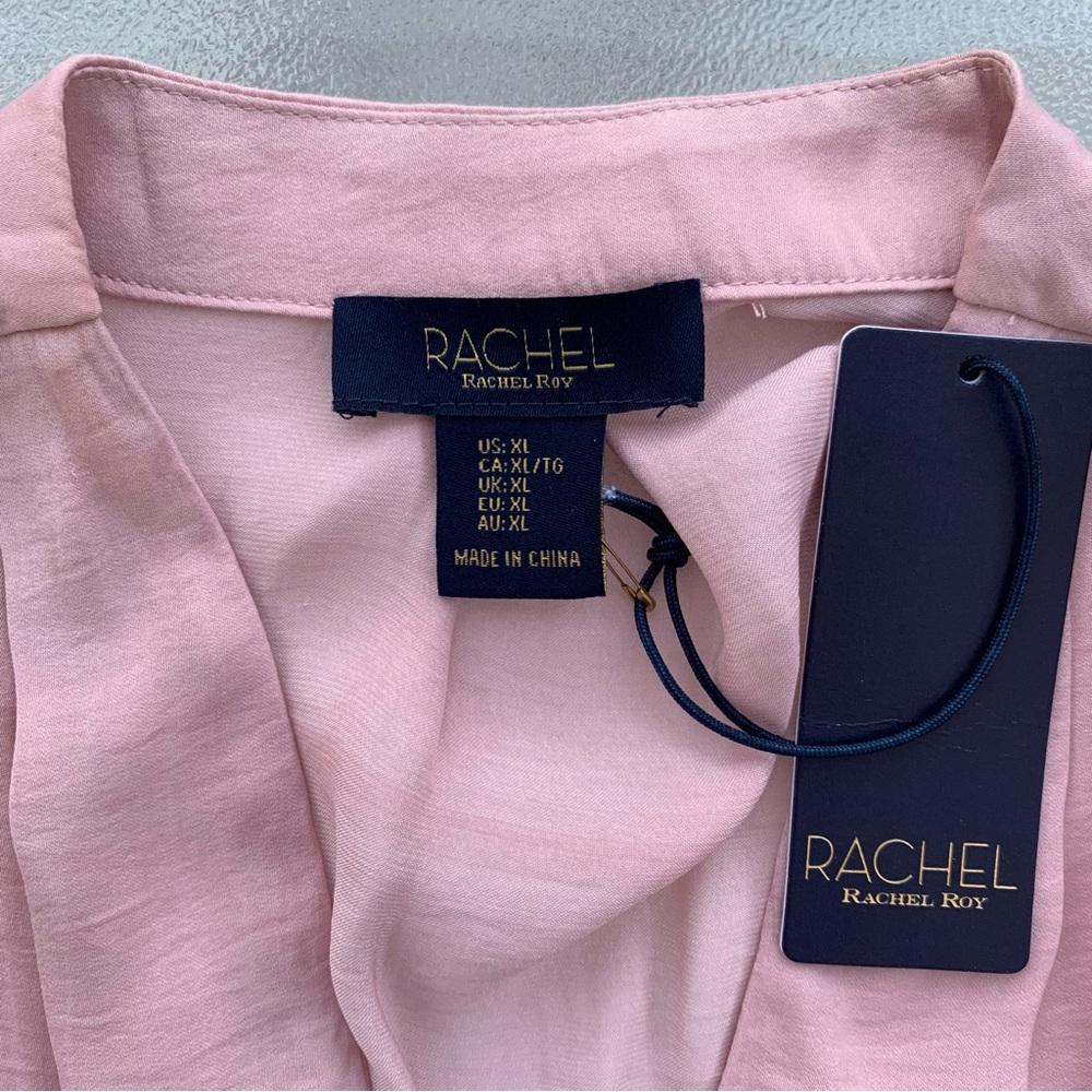 RACHEL Rachel Roy Silky Light Pink V-Neck Long Sleeve Blouse ~ Women’s XL - Picture 6 of 8